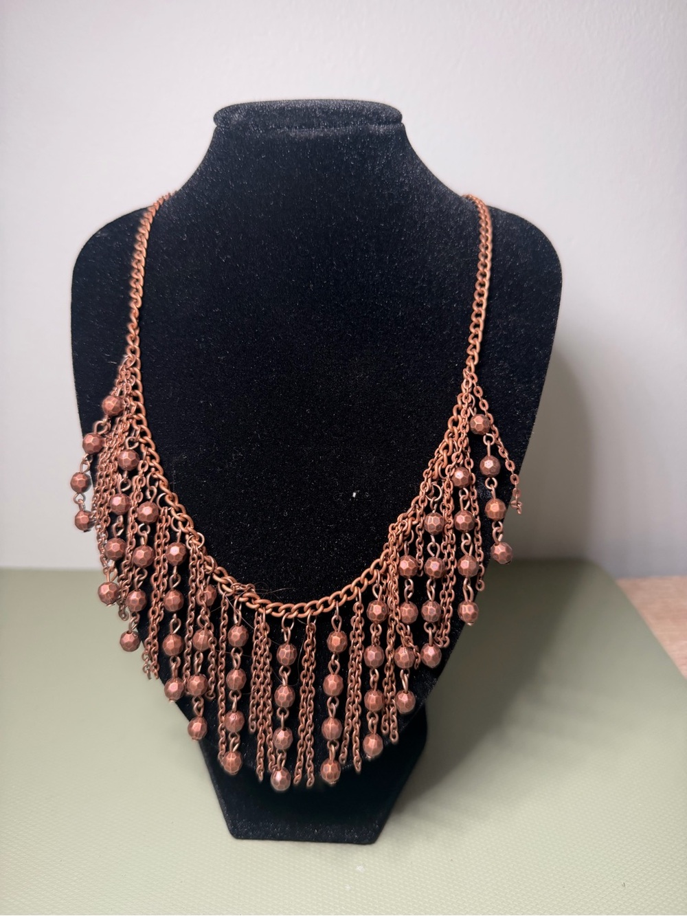 paparazzi Copper-Tone Beaded Fringe Bib Necklace